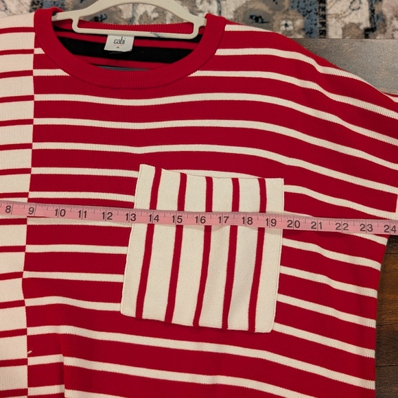 Cabi Style 5635 Red& White Stripes Front ,Red&Black, Cotton, Sweater Size Medium - Picture 4 of 7